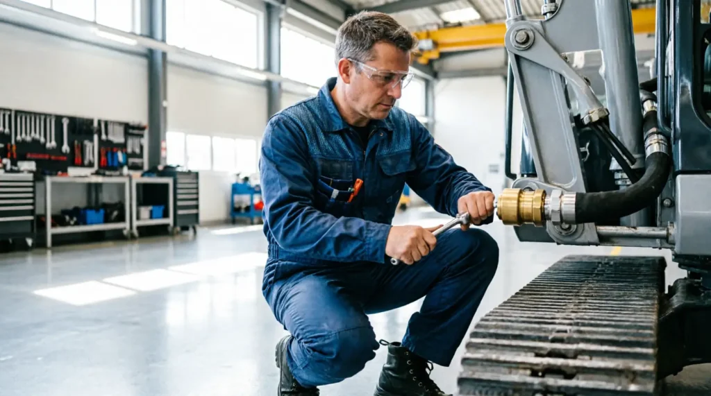 Профессиональный монтаж навесного оборудования с гидролиниями НАЕКС на экскаватор Hyundai