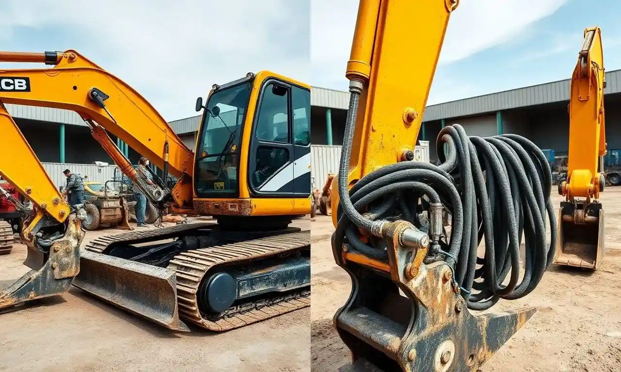 Монтаж навесного оборудования с гидролиниями НАЕКС на экскаватор JCB